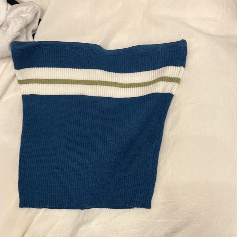 SHEIN Blue Strapless Top with White and Olive Stripes